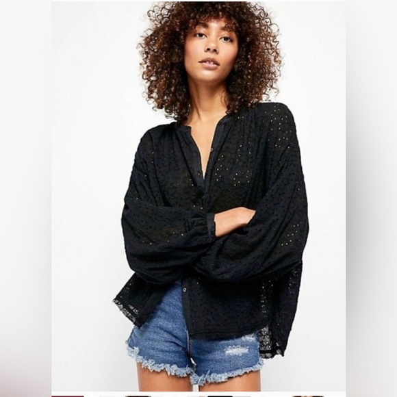 Free People Eyelet Long Sleeve Blouse - Picture 6 of 6